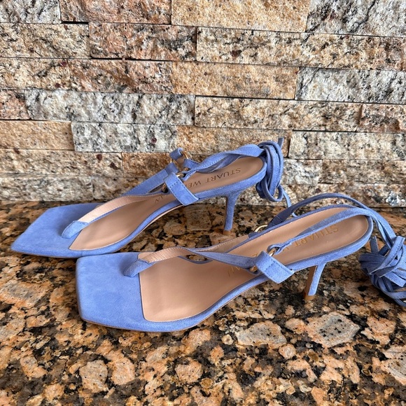 Stuart Weitzman Lalita 75 Womens Ankle Tie Heel Thong Sandal  Blue Suede - Picture 5 of 9